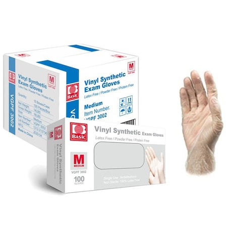 Zoro Select Disposable Gloves, Vinyl, Latex-Free, Powder-Free, Clear, M, (es of 100), PK10 VinylMC